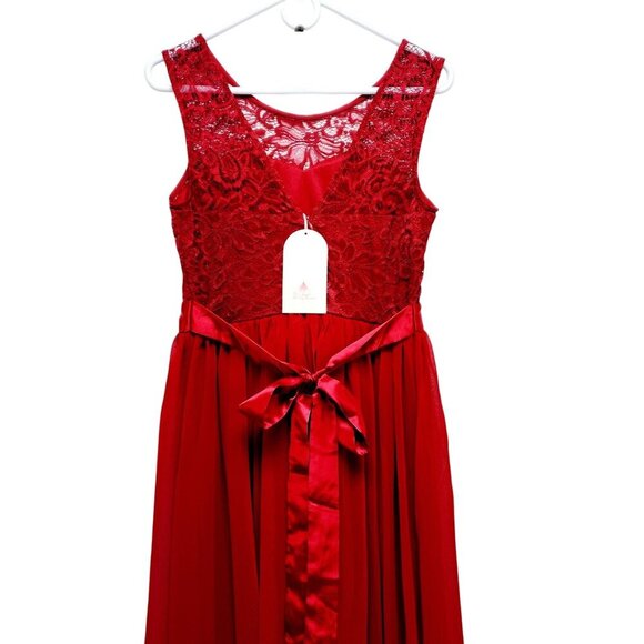 Sleeveless Dress Red Lace Chiffon Long Berylove Evening Gown Satin Patty prom M - Picture 13 of 16